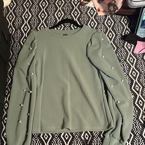 SHEIN Sage Blouse with Pearl Details